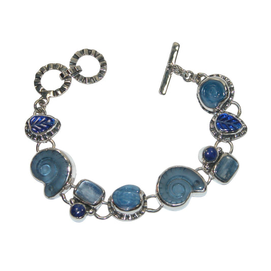 Carved Blue Shell Blue Lapis Sterling Silver Bracelet