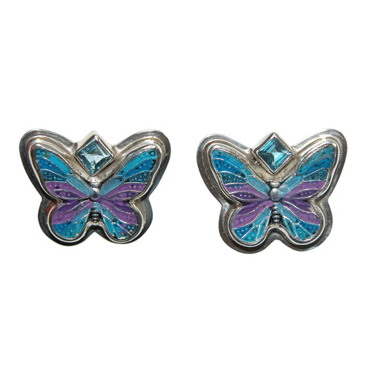 34036 Hand Enamel Butterfly Sterling Silver Earrings