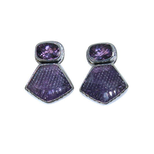 34039A Carved Amethyst Sterling Silver Earrings