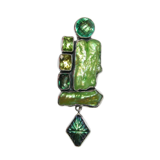 Green Mother of Pearl Sterling Silver Pin and Pendant