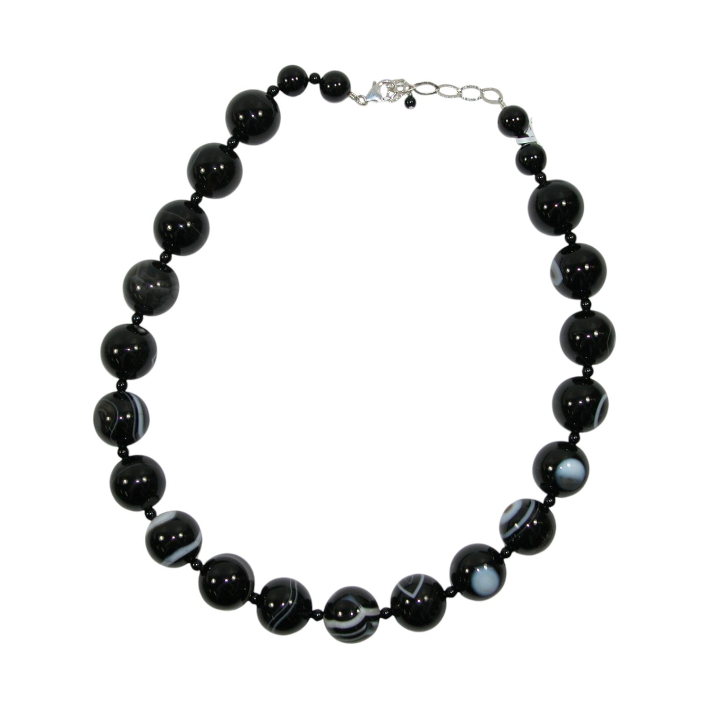 34056 Large Agate Beaded Sterling Silver Necklace