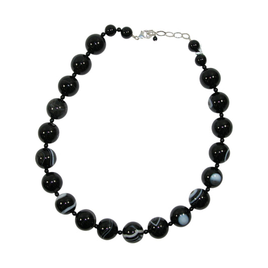 34056 Large Agate Bead Sterling Silver Necklace