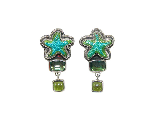 34234 Enamel Starfish Peridot, Sterling Silver Earrings