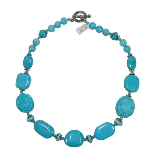 34072 Carved Turquoise Beaded Sterling Silver Necklace