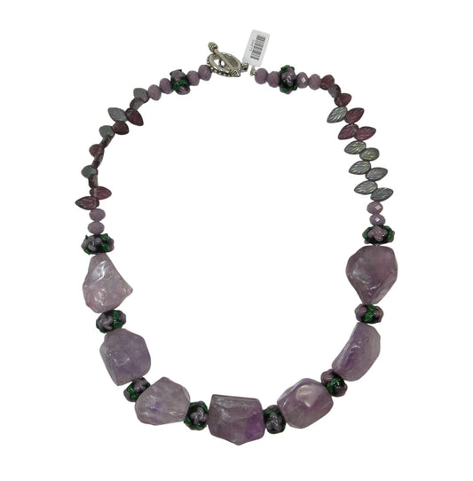 34073 Amethyst, Phosphosiderite, Czech Glass Sterling Silver Necklace