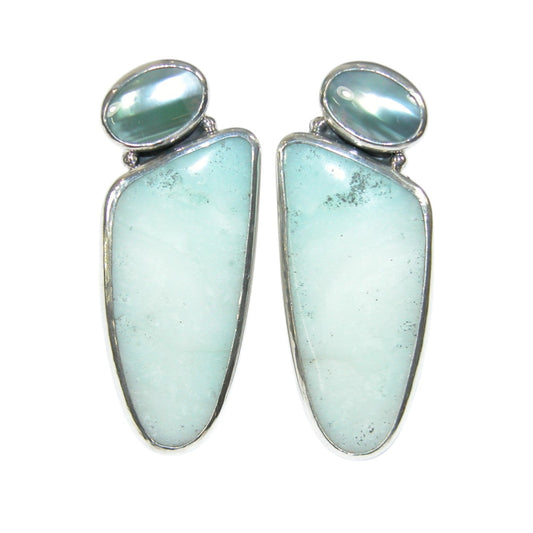 34114B Blue Mabe Pearl Sterling Silver Earrings
