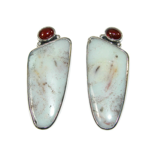 34114C Hessonite Peruvian Opal Sterling Silver Earrings