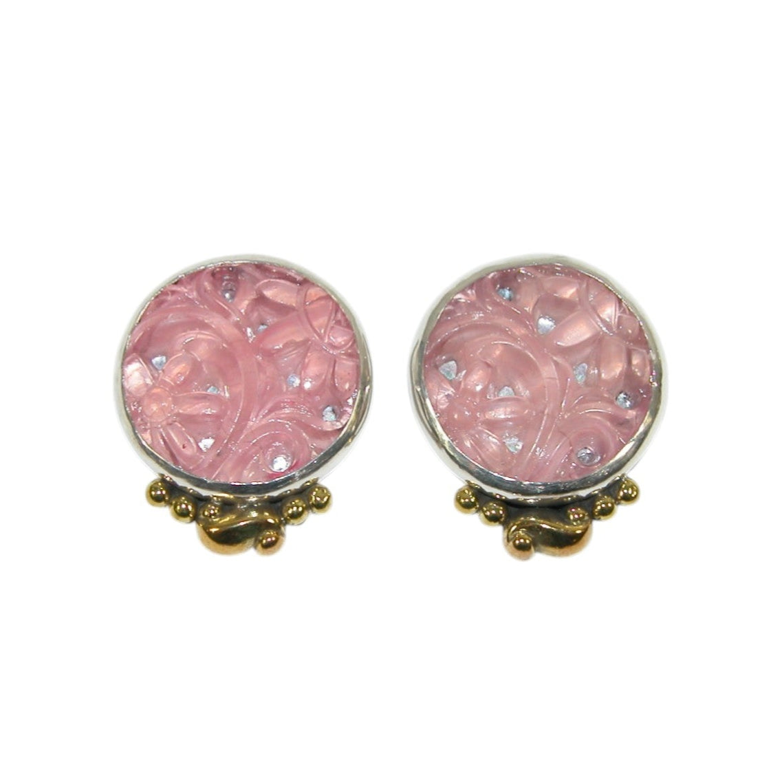 34115 Carved Rose Quartz Sterling Silver Earrings