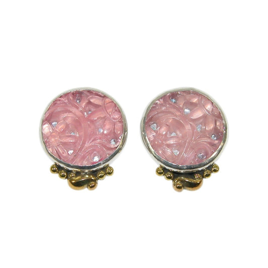 34115 Carved Rose Quartz Sterling Silver Earrings