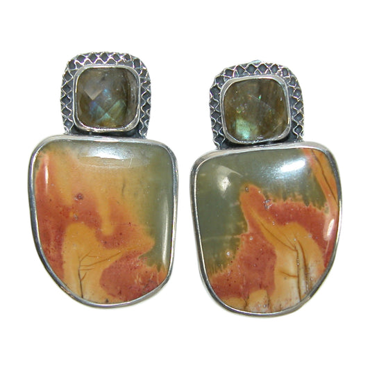 34116A Labradorite, Jasper Sterling Silver Earrings