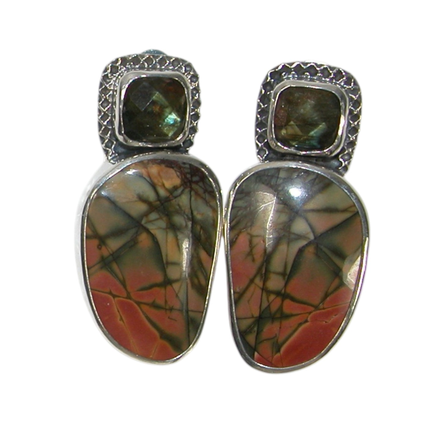 34116B Labradorite, Jasper Sterling Silver Earrings