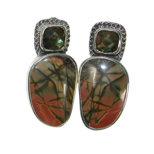 34116B Labradorite, Jasper Sterling Silver Earrings