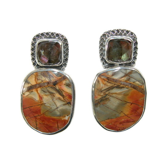 34116 Labradorite, Jasper Sterling Silver Earrings