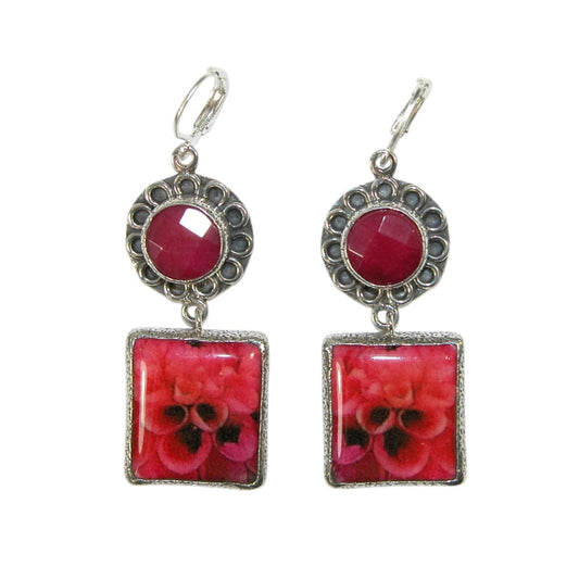 34117L Hand Made Tile, Ruby Sterling Silver Earrings