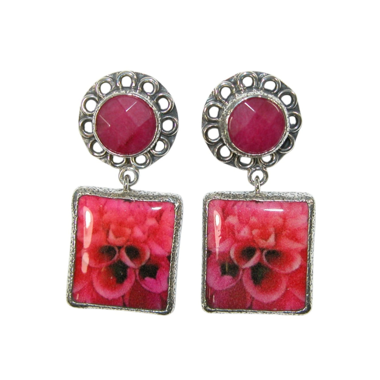 34117 Hand Made Tile, Ruby Sterling Silver Earrings