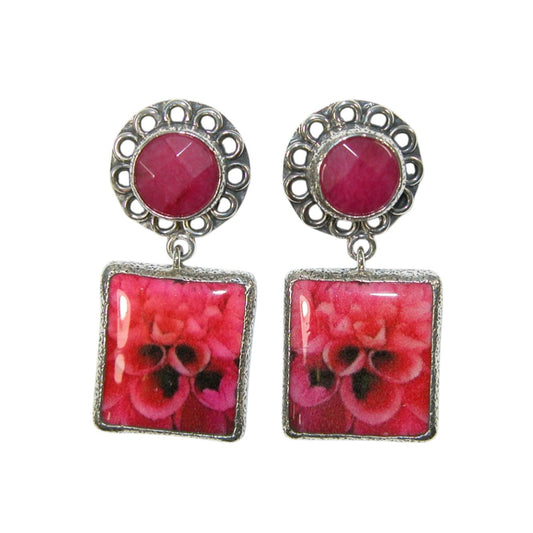 34117 Hand Made Tile, Ruby Sterling Silver Earrings