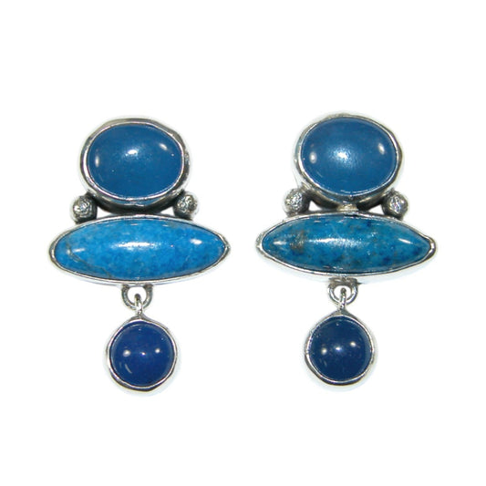 34118 Blue Lapis Three Stone Sterling Silver Earrings