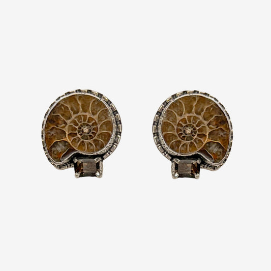 34126A Ammonite, Smokey Quartz Earrings