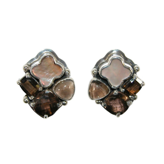 34127 Mother of Pearl Cluster Sterling Silver Earrings