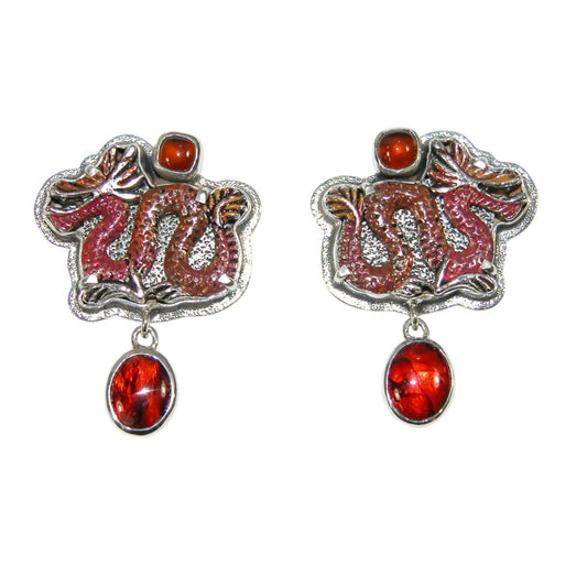 34133 Hand Enamel Dragon Sterling Silver Earrings