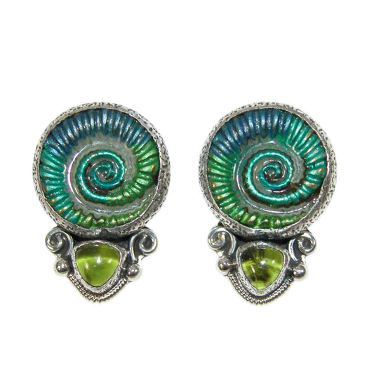 34141A Hand Enamel Peridot Sterling Silver Earrings