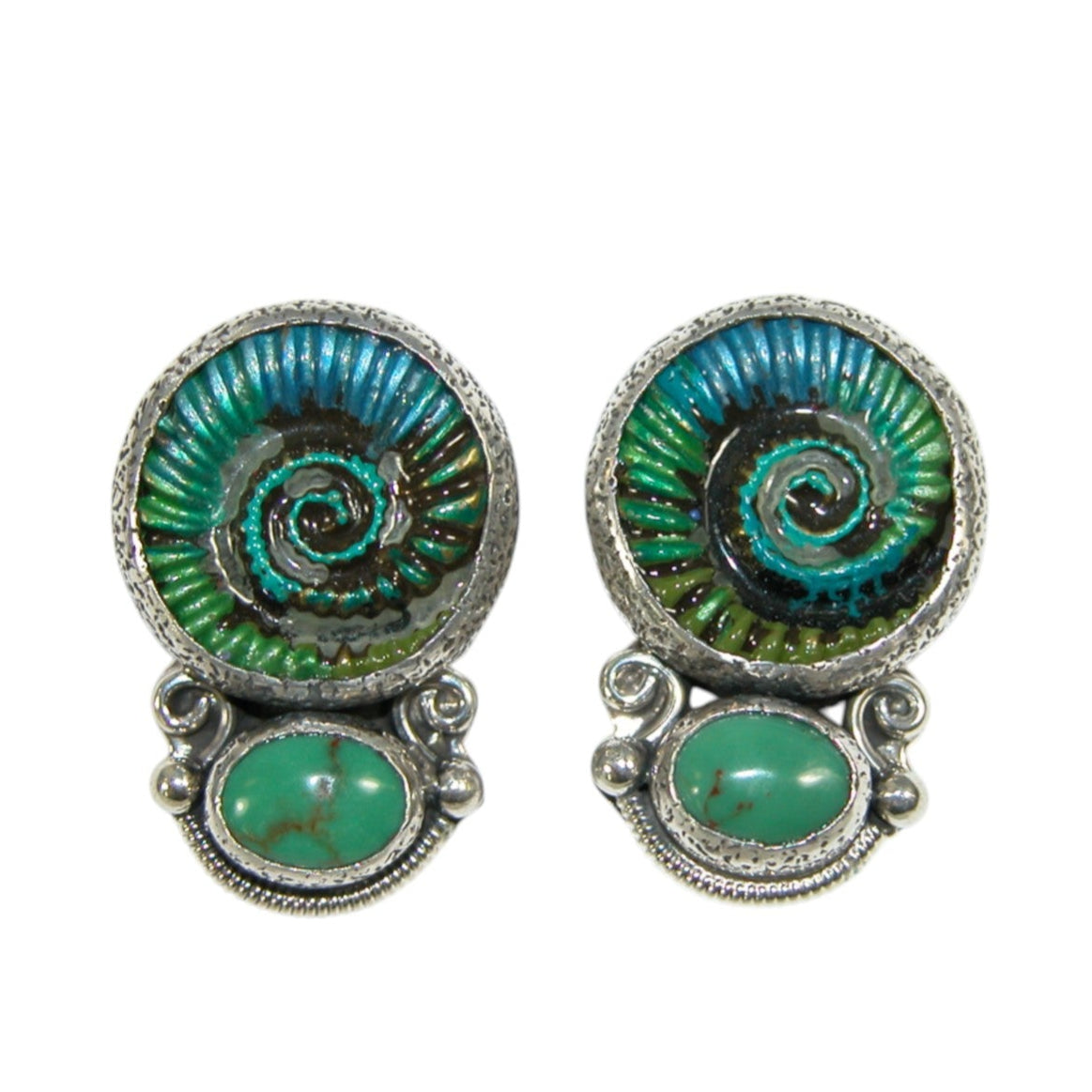 34141B Hand Enamel Turquoise Sterling Silver Earrings