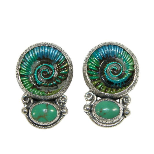 34141B Hand Enamel Turquoise Sterling Silver Earrings