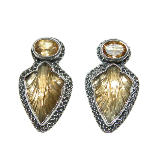 34143B Carved Topaz Sterling Silver Earrings