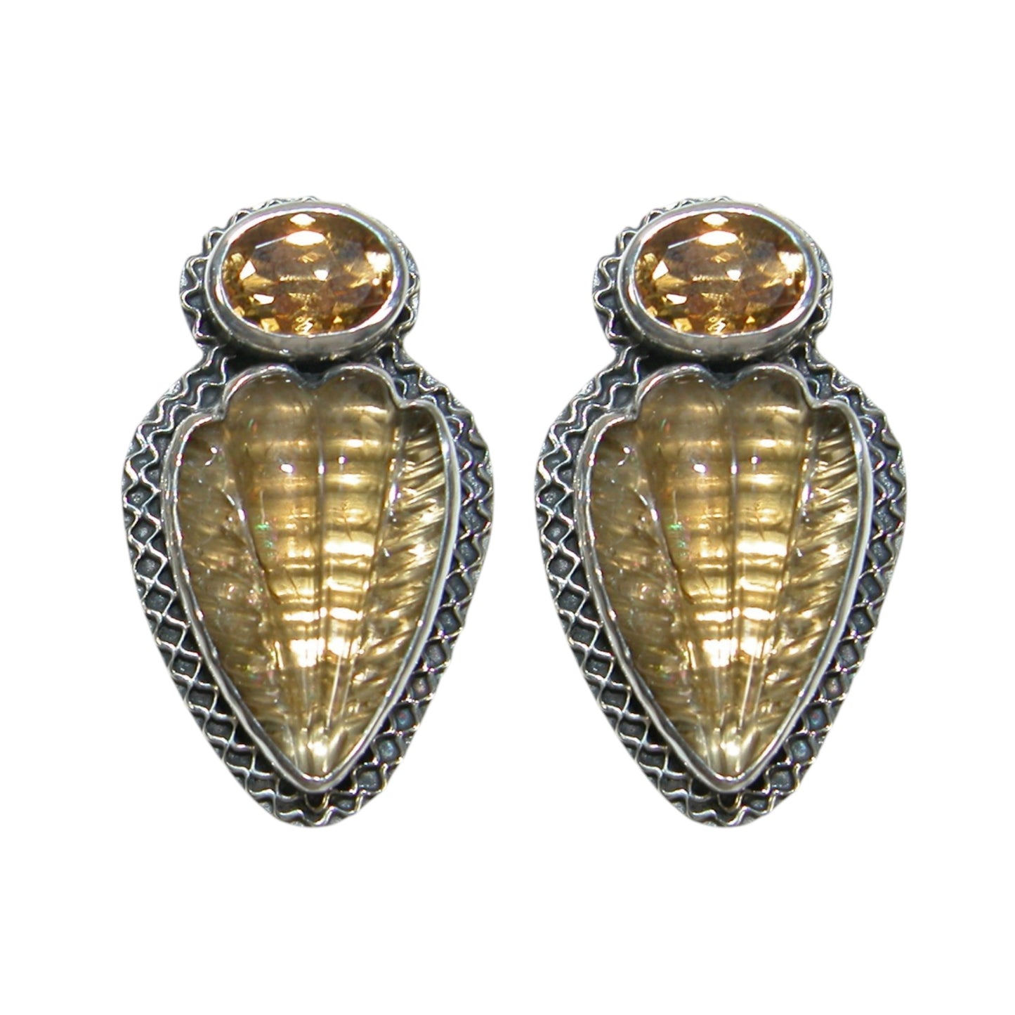 34143C Carved Topaz Sterling Silver Earrings
