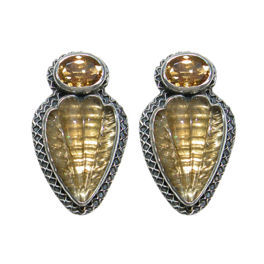 34143C Carved Topaz Sterling Silver Earrings