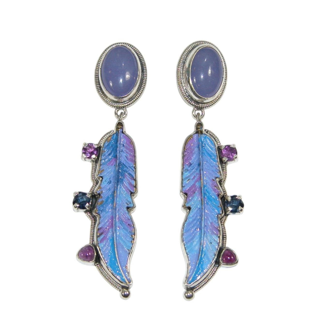 34144 Hand Enameling Feather Sterling Silver Earrings