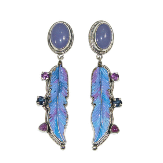 34144 Hand Enameling Feather Sterling Silver Earrings