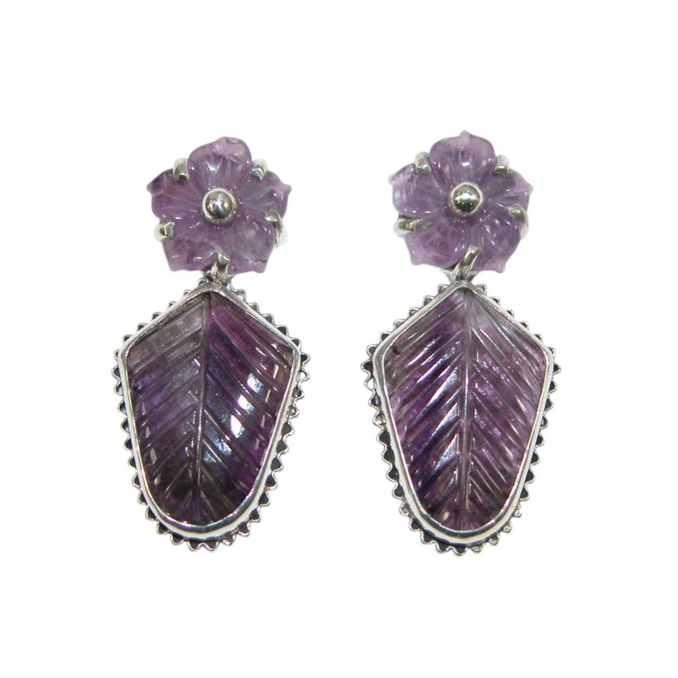 34145 Carved Amethyst Sterling Silver Earrings