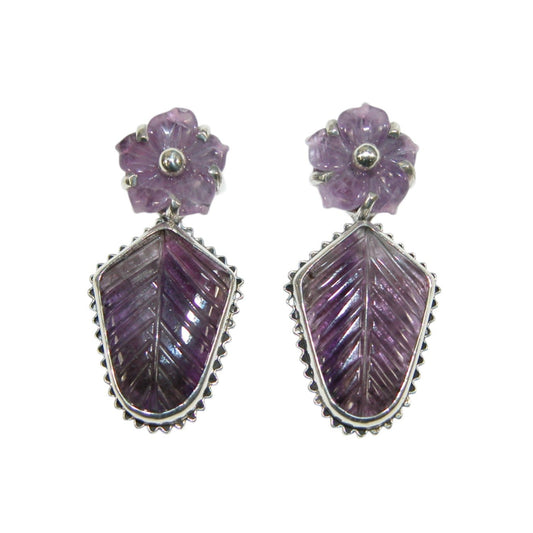 34145 Carved Amethyst Sterling Silver Earrings