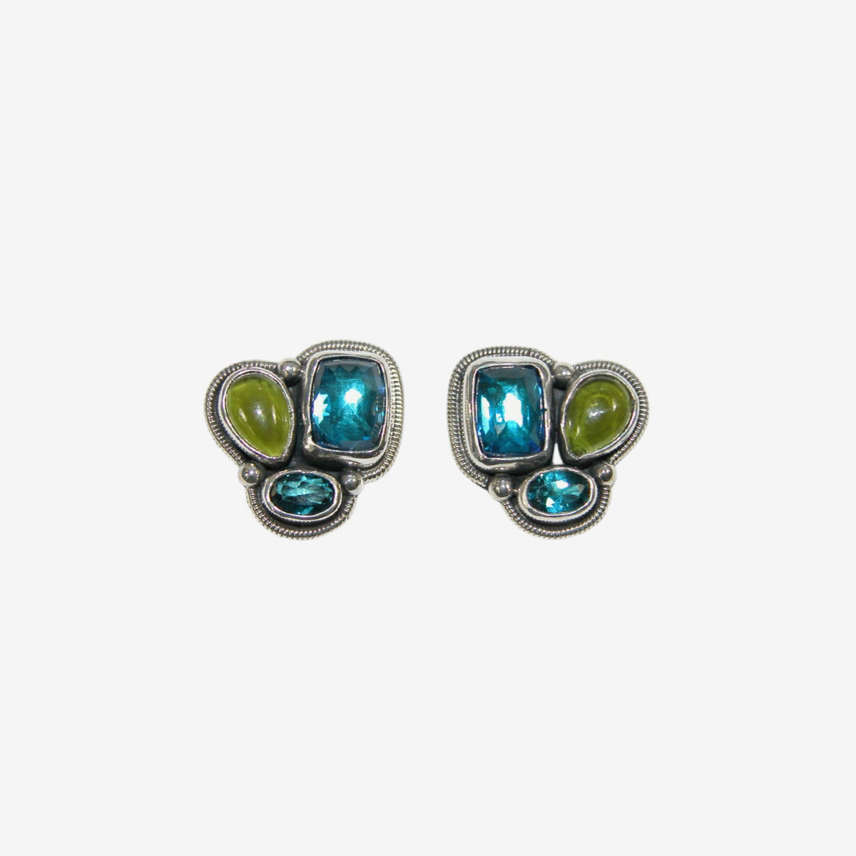 34147B Peridot, Blue Topaz Sterling Silver Earrings