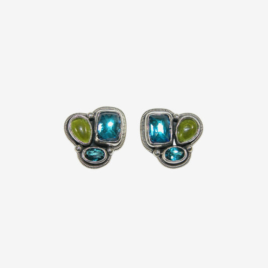 34147B Peridot, Blue Topaz Sterling Silver Earrings