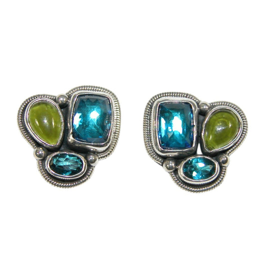 34147B Peridot, Celestial Quartz Sterling Silver Earrings