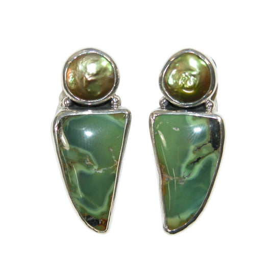 34150A Turquoise, Freshwater Pearl Sterling Silver Earrings