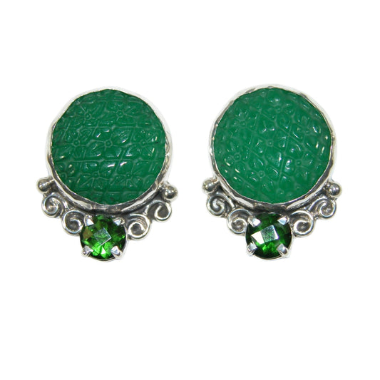 34152 Carved Green Quartz Sterling Silver Earrings