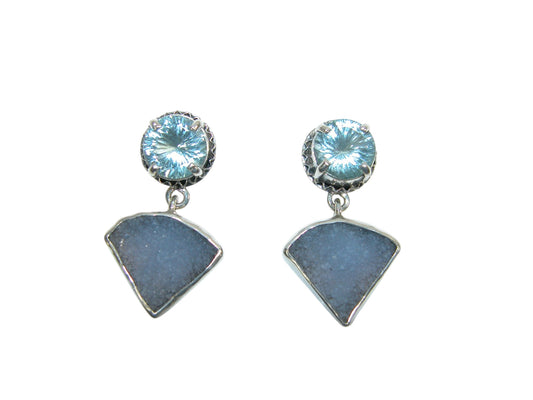 34153B Blue Topaz, Chalcedony Sterling Silver Earrings