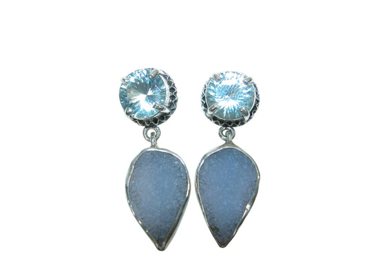 34153C Blue Topaz, Chalcedony Sterling Silver Earrings