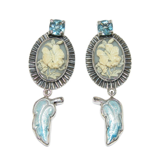 34154 Cameo Butterfly Blue Topaz Sterling Silver Earrings