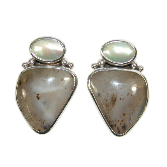 34156A Agate, Mabe Pearl Sterling Silver Earrings