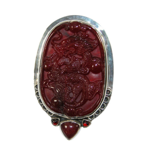34168 Carved Red Dragon Pin and Pendant
