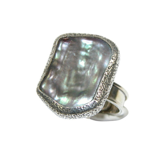 34172 Mother of Pearl Resizable Sterling Silver Ring