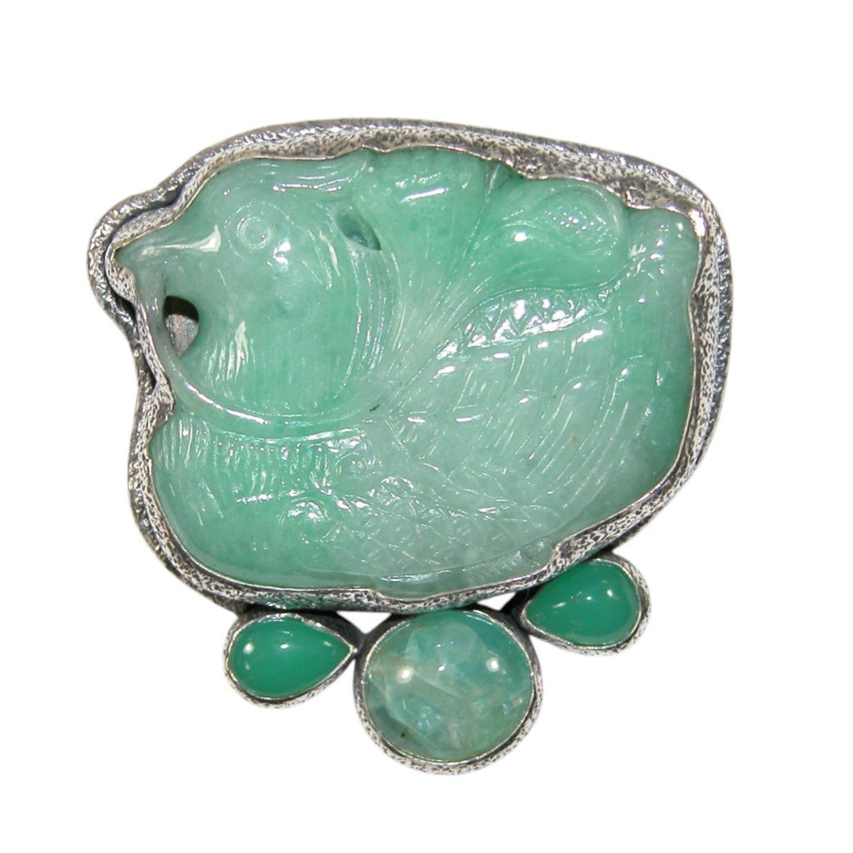 34174 Carved Jade Sterling Silver Pin and Pendant