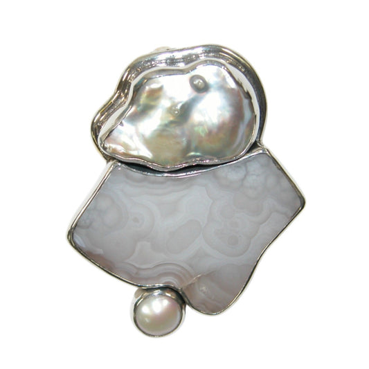 34191 Mother of Pearl, Agate, Sterling Silver Pin and Pendant