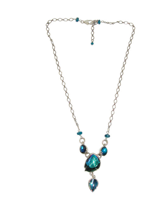 34200 Blue Abalone Carved Fish Sterling Silver Y Necklace