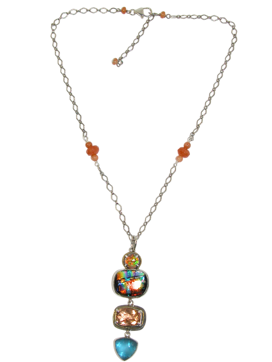 34207 Dichroic Glass Rose Gold Quartz Pendant Necklace