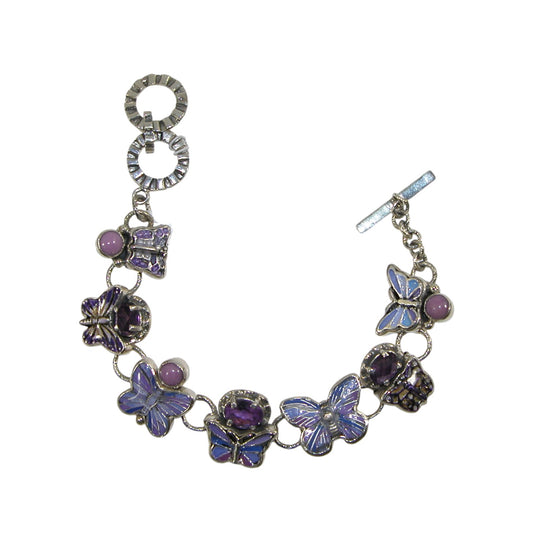 34239 Amethyst, Phosphosiderite, Hand Enameling Sterling Silver Bracelet